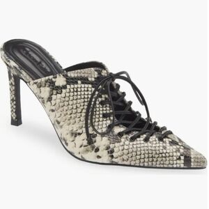 Snake Print Lace Up Pointed Toe Mule